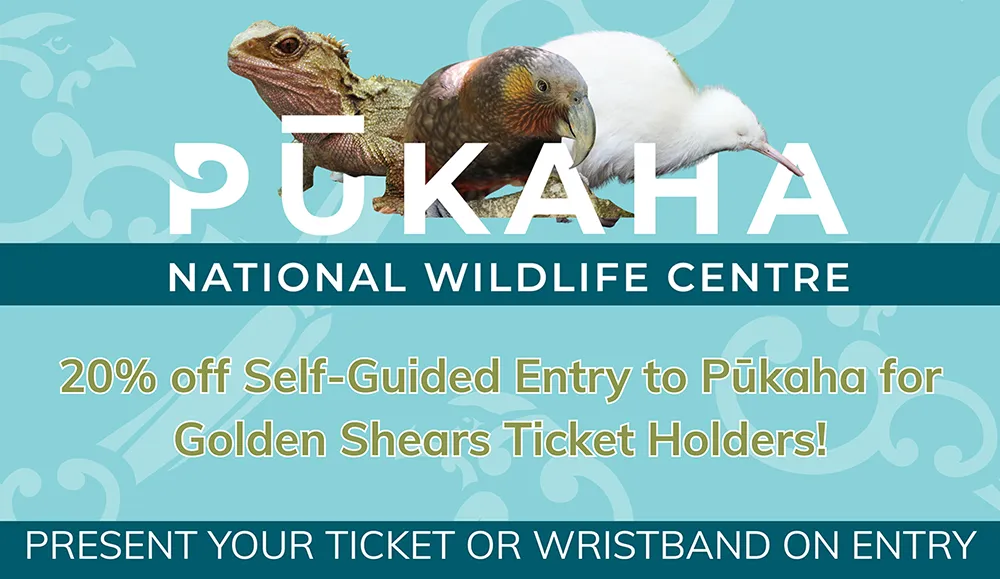 pukaha wildlife centre golden shears 2026 deal mobile